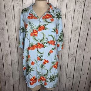 DC Comics Superman Hawaiian Shirt Floral Rayon - Size XL